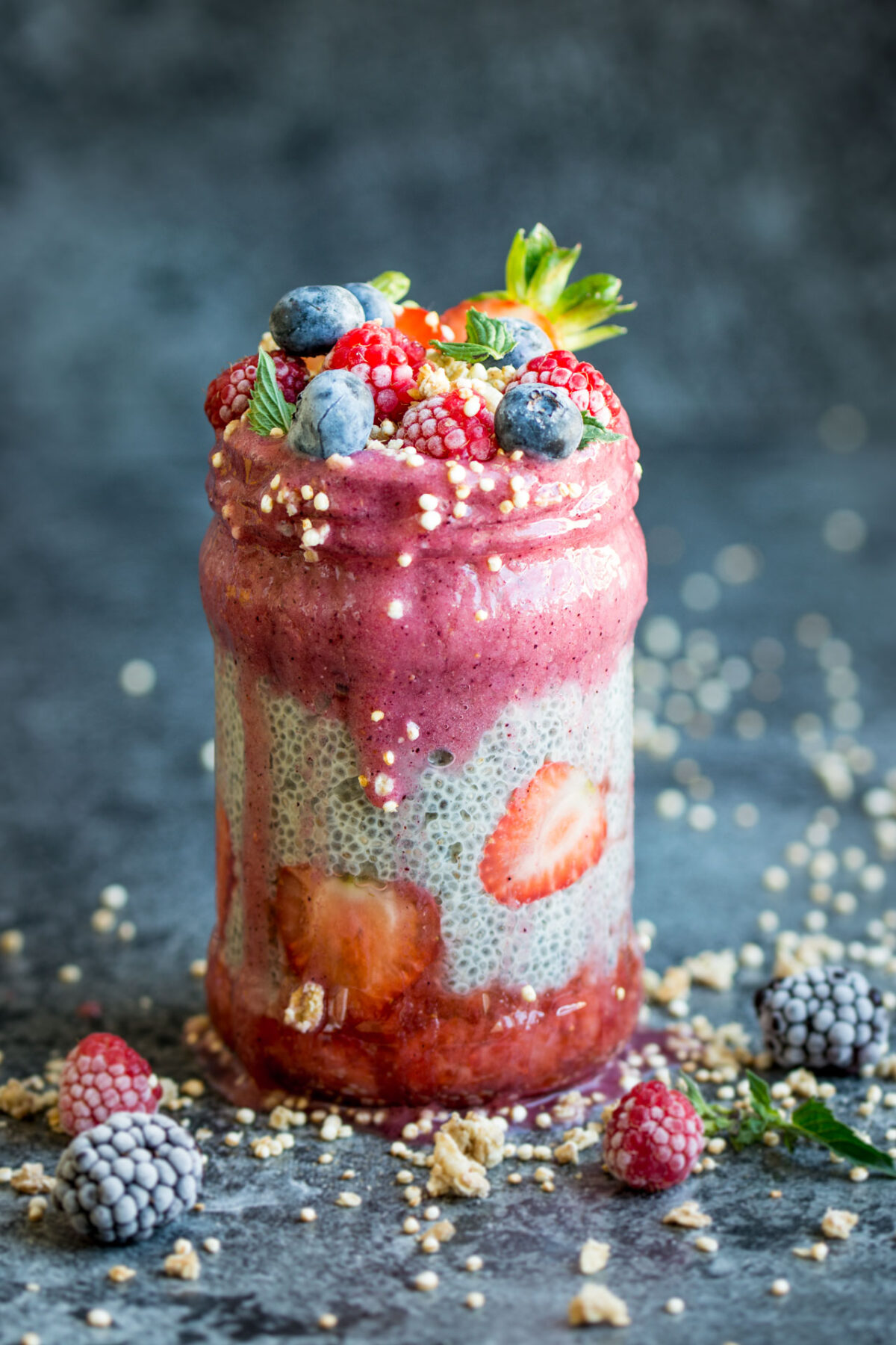 Berry Layered Chia Pudding. Chia seeds transform into a delicious pudding-like texture when soaked in liquid. Take this superfood to the next level by layering it with delicious berry smoothie! Click through to get the recipe!