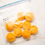 Frozen, pureed butternut squash in a zip-top freezer bag.