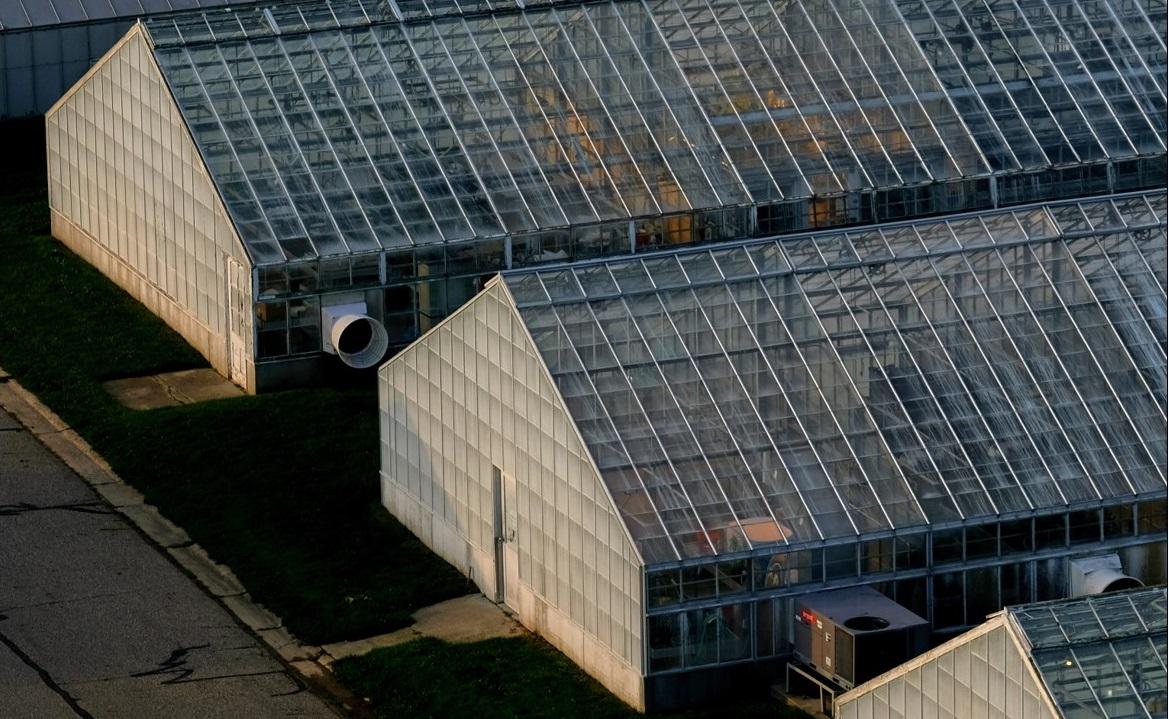 Aerial view of current greenhouses