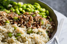 Lemon and Edamame Bean Risotto with Pecan Nuts, a fun twist on a classic dinner!