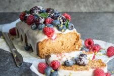 Vegan Lemon Raspberry Loaf Cake. Deliciously moist and crumbly and full of beautiful citrus flavour! Totally #vegan and totally delicious!