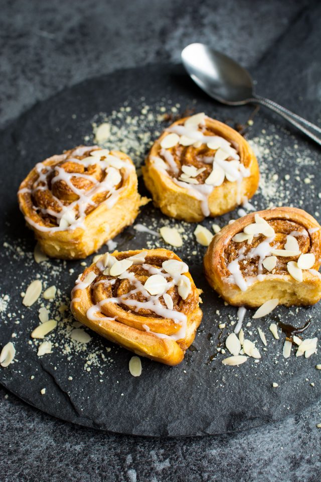 Vegan Sweet Potato Cinnamon Rolls. Soft, fluffy and sweet, these cinnamon rolls are perfect for a more indulgent breakfast!