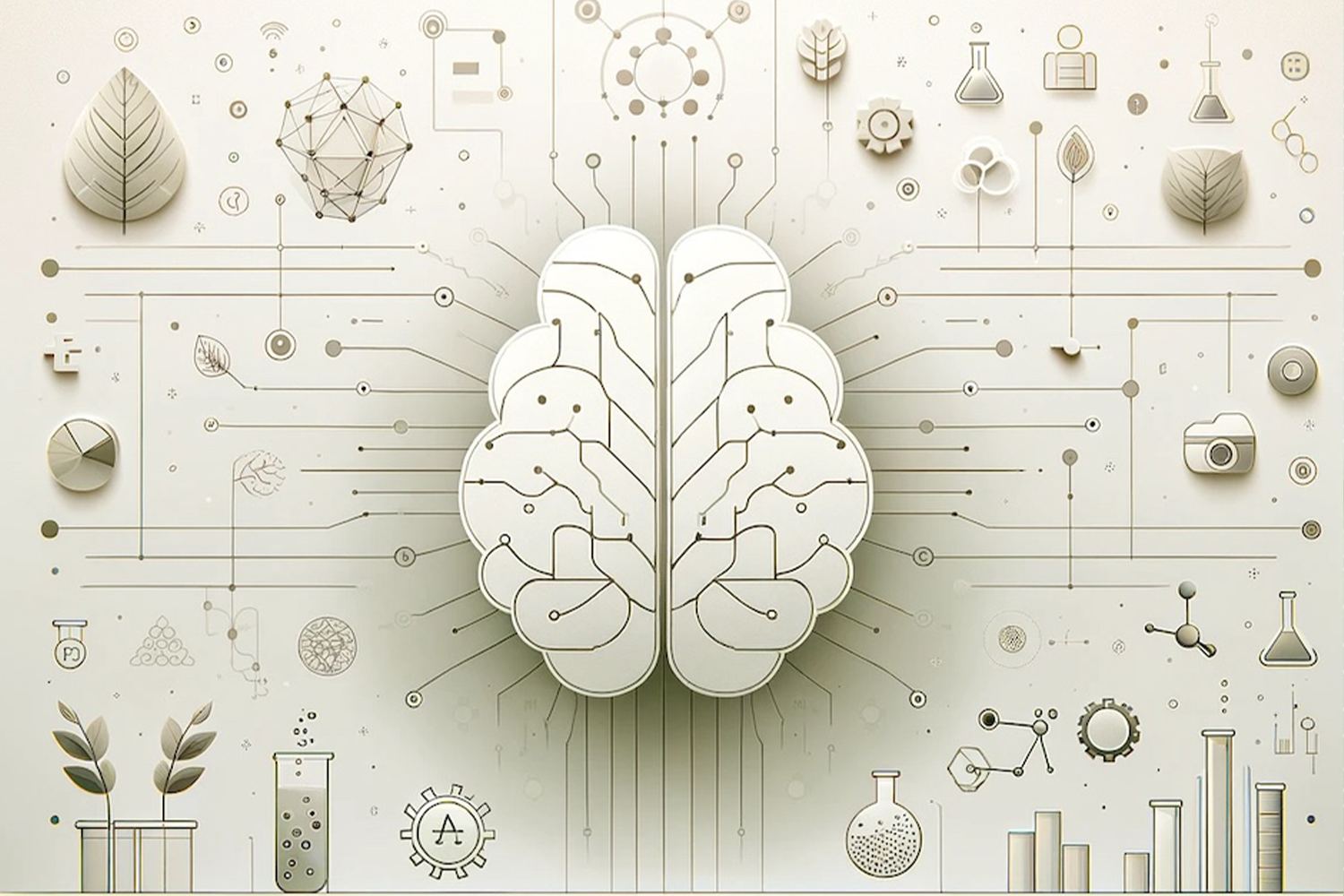 Conceptual image of a brain and components of research to represent Generative AI