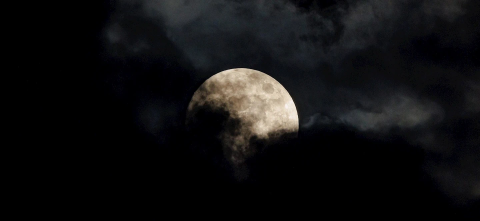 The moon partially covered by clouds