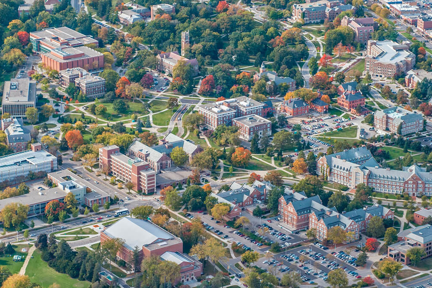 Aerial view of the Michigan State University Campus